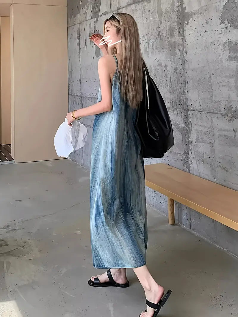 Women'S Vintage Tie-Dye Slip Dress - Loose, Summer Beach Coverup with Wide Neckline, Perfect for Tropical Getaways, Beach Coverup Dress | Relaxed Fit Dress | Tie Dye Pattern, Beach Clothes