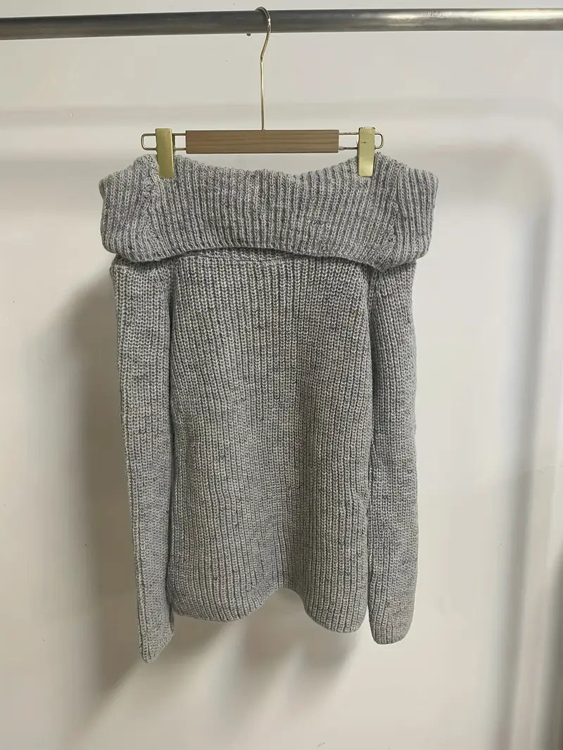 Women's Off-the-Shoulder Sweater - Chic Long Sweater for Petite Women, Soft Tops, Machine Washable Fall/Winter Outfits