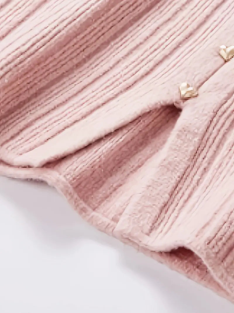 Women's Dopamine Pink Ombre Sweater - Elegant V-Neck Long Sleeve with Faux Buttons, Medium Stretch & Lightweight Design for Spring/Fall Layering, Spring Fall Apparel, Ribbed Texture